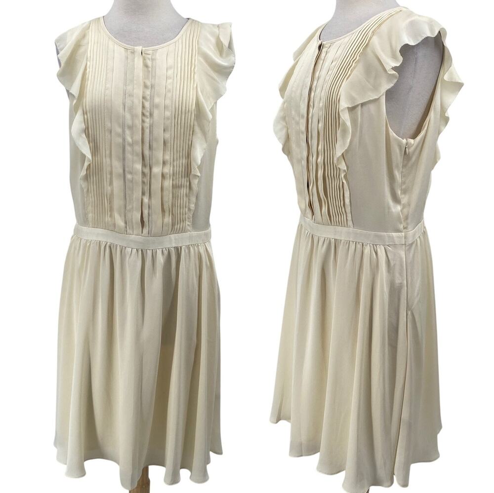 Banana Republic Pintuck Chiffon Fit & Flare Dress Ruffled Ivory NEW 16 Tall